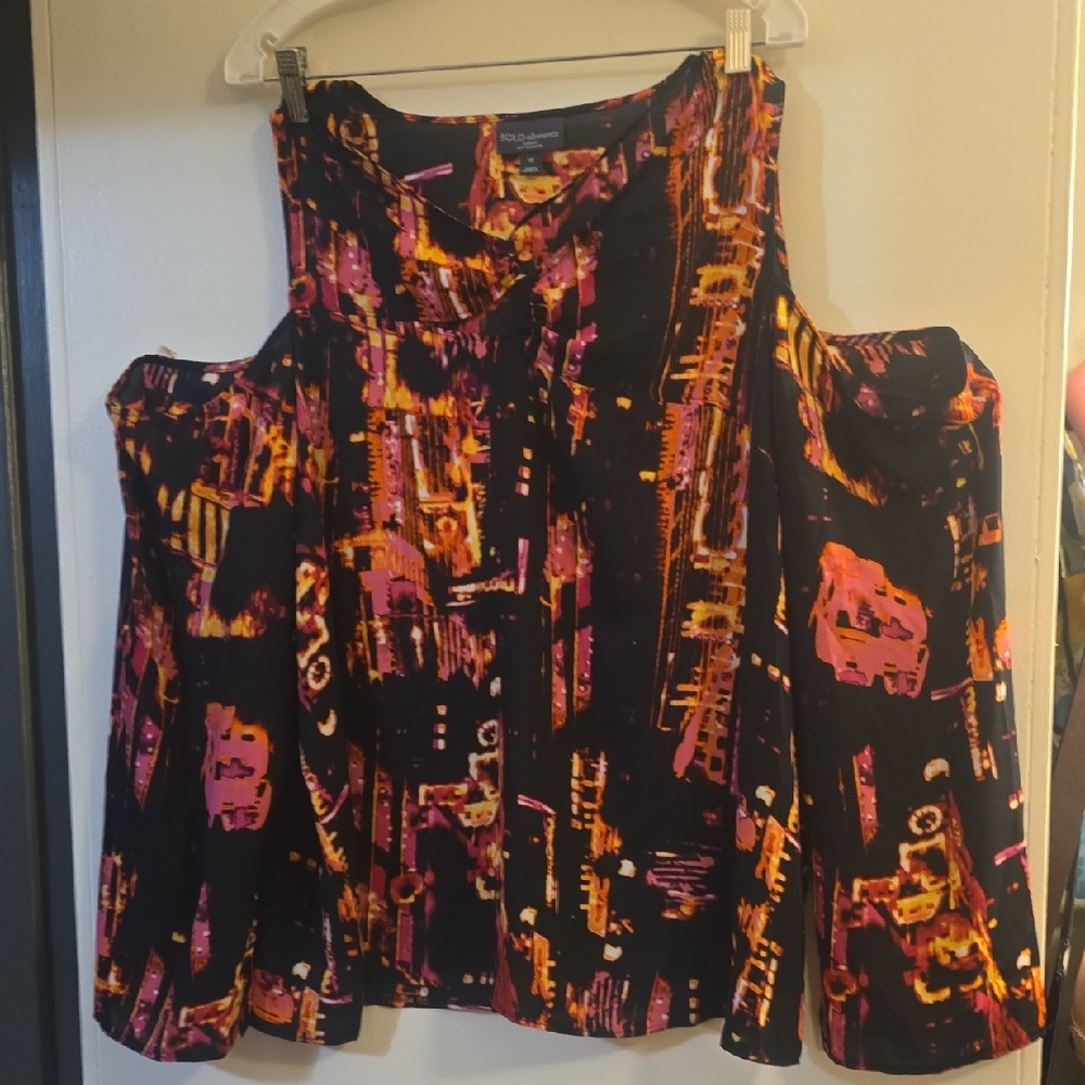 BOLD elements Vibrant Abstract Cold Shoulder Blouse